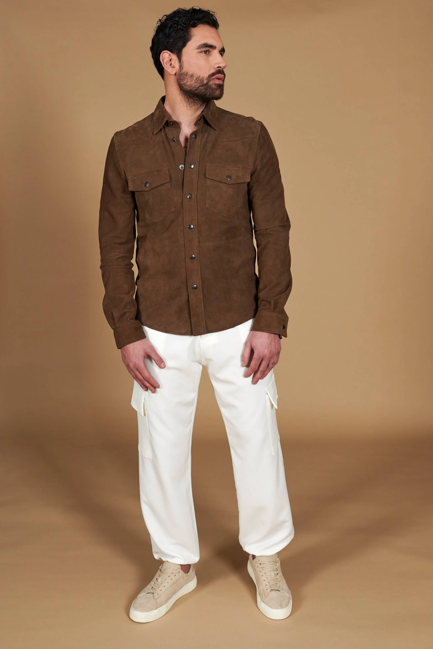 Taupe Ungefüttert Wildlederhemd Mit Knopfverschluss 2 Taupe Ungefüttert Wildlederhemd Mit Knopfverschluss – Bild 2