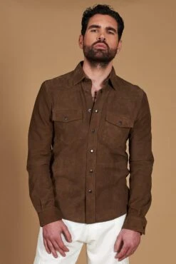 Taupe Ungefüttert Wildlederhemd Mit Knopfverschluss 15 Taupe Ungefüttert Wildlederhemd Mit Knopfverschluss -D’ARIENZO Verkäufe wildlederhemd herren echtes leder taupe Calvin 3