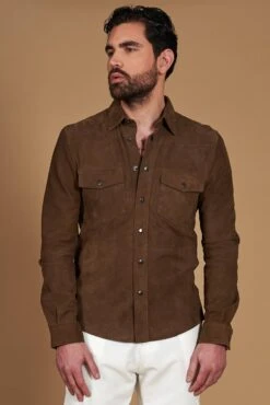 Taupe Ungefüttert Wildlederhemd Mit Knopfverschluss 16 Taupe Ungefüttert Wildlederhemd Mit Knopfverschluss -D’ARIENZO Verkäufe wildlederhemd herren echtes leder taupe Calvin 4