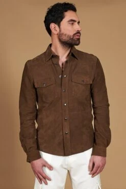 Taupe Ungefüttert Wildlederhemd Mit Knopfverschluss 18 Taupe Ungefüttert Wildlederhemd Mit Knopfverschluss -D’ARIENZO Verkäufe wildlederhemd herren echtes leder taupe Calvin 6