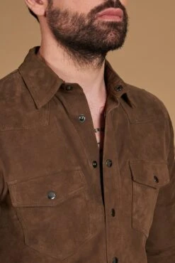 Taupe Ungefüttert Wildlederhemd Mit Knopfverschluss 21 Taupe Ungefüttert Wildlederhemd Mit Knopfverschluss -D’ARIENZO Verkäufe wildlederhemd herren echtes leder taupe Calvin 9