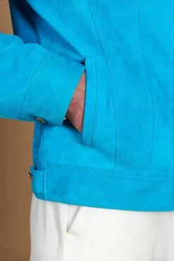 Türkisfarbene Wildlederjacke Bikerlederjacke Mit Knöpfen Und Hemdkragen -D’ARIENZO Verkäufe wildlederjacke fur herren bikerjacke echte leder turkisfarbene Akyo 10