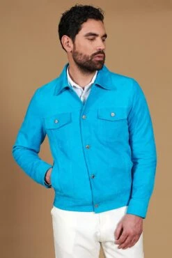 Türkisfarbene Wildlederjacke Bikerlederjacke Mit Knöpfen Und Hemdkragen -D’ARIENZO Verkäufe wildlederjacke fur herren bikerjacke echte leder turkisfarbene Akyo 5