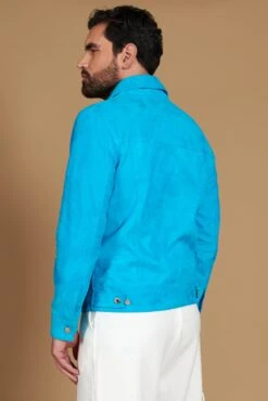 Türkisfarbene Wildlederjacke Bikerlederjacke Mit Knöpfen Und Hemdkragen -D’ARIENZO Verkäufe wildlederjacke fur herren bikerjacke echte leder turkisfarbene Akyo 7