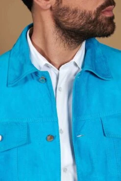 Türkisfarbene Wildlederjacke Bikerlederjacke Mit Knöpfen Und Hemdkragen -D’ARIENZO Verkäufe wildlederjacke fur herren bikerjacke echte leder turkisfarbene Akyo 8