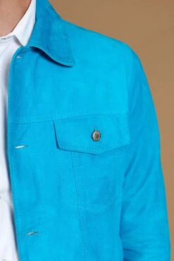 Türkisfarbene Wildlederjacke Bikerlederjacke Mit Knöpfen Und Hemdkragen -D’ARIENZO Verkäufe wildlederjacke fur herren bikerjacke echte leder turkisfarbene Akyo 9