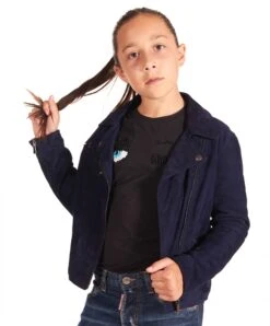 Blaue-lederjacke Für Kinder Aus Wildleder Unisex -D’ARIENZO Verkäufe wildlederjacke fur kinder biker echtes leder balue Chiodo baby 2