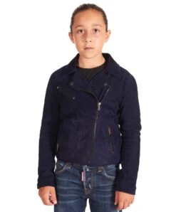 Blaue-lederjacke Für Kinder Aus Wildleder Unisex