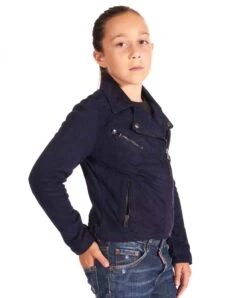 Blaue-lederjacke Für Kinder Aus Wildleder Unisex -D’ARIENZO Verkäufe wildlederjacke fur kinder biker echtes leder balue Chiodo baby 3