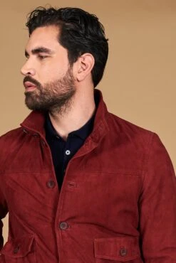 Burgunder Wildlederjacke Mit Knöpfen Aufgesetzten Taschen -D’ARIENZO Verkäufe wildlederjacke fur manner bomber echtes leder Burgunder Alex Bottoni 2