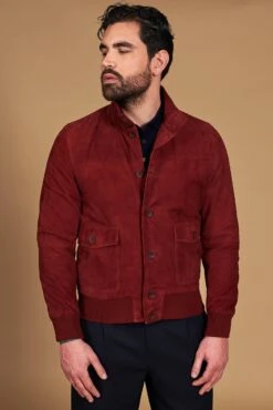 Burgunder Wildlederjacke Mit Knöpfen Aufgesetzten Taschen -D’ARIENZO Verkäufe wildlederjacke fur manner bomber echtes leder Burgunder Alex Bottoni 6