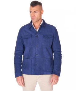 Blaue Wildlederjacke Mit Gekoppelter Stoff -D’ARIENZO Verkäufe wildlederjacke fur manner mit Knopf echtes leder blaue Oliver 12