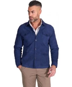 Blaue Wildlederjacke Mit Gekoppelter Stoff