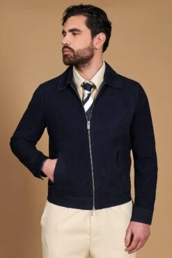 Blaue Wildlederjacke Mit Hemdkragennähten