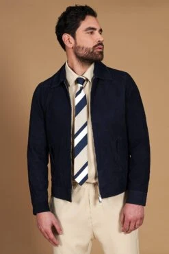 Blaue Wildlederjacke Mit Hemdkragennähten -D’ARIENZO Verkäufe wildlederjacke herren echtes leder blaue Owen 5