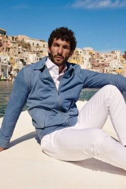 Denimblaue Wildlederjacke Mit Handgesticktem Hemdkragen -D’ARIENZO Verkäufe wildlederjacke herren echtes leder denim blaue Owen 2