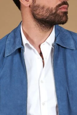 Denimblaue Wildlederjacke Mit Handgesticktem Hemdkragen -D’ARIENZO Verkäufe wildlederjacke herren echtes leder denim blaue Owen 8