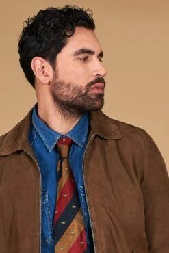 Taupe Farbe Wildlederjacke Mit Handgesticktem Hemdkragen -D’ARIENZO Verkäufe wildlederjacke herren echtes leder taupe farbe Owen 3