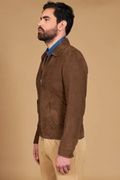 Taupe Farbe Wildlederjacke Mit Handgesticktem Hemdkragen -D’ARIENZO Verkäufe wildlederjacke herren echtes leder taupe farbe Owen 7